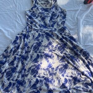 LuLaRoe NICKI Dress Tank Pockets Flare Large Blue/White